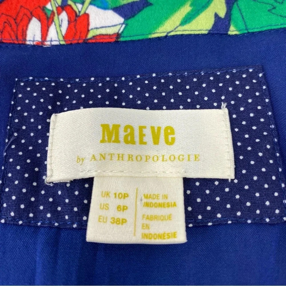 Maeve Anthropologie Womens 6P Blue Floral Midi Length Sleeveless Belted Dress - Picture 5 of 8